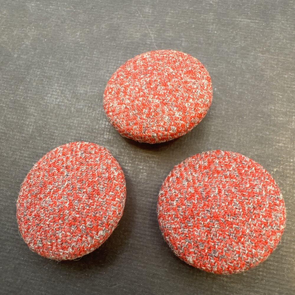 Vintage PRYM Patented Fabric Covered Buttons Red Gray Tweed Metal Shank Set of 3